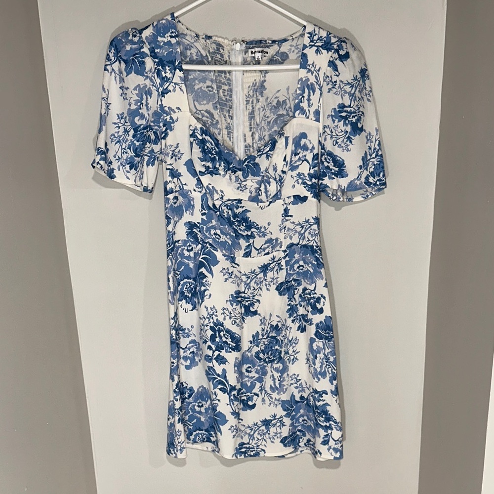 Reformation. Floral Blue and White Dress. Size 2.